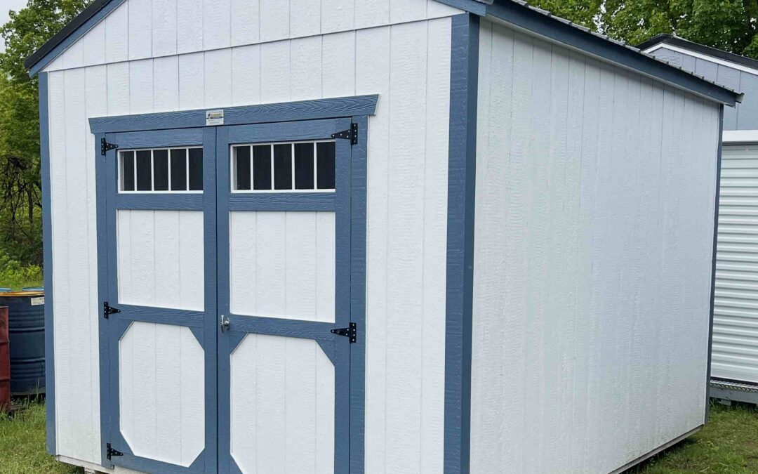 White 10’x12′ Utility Shed with 8′ Walls