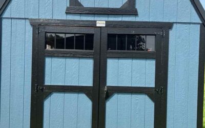 Lofted Barn – 10’x20′, Smoky Blue with Two 3×3 Windows, Double Doors with Windows and Upgraded Color