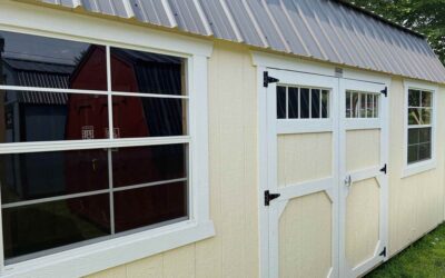 Lofted Barn – 10’x20′, Eaglet Beige with Two 3×3 Windows, Double Doors with Windows and Alternate Color Door