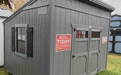 Shed – 10’x12′, 2×3 Window with Shutter, Double Doors with Windows, Peppercorn